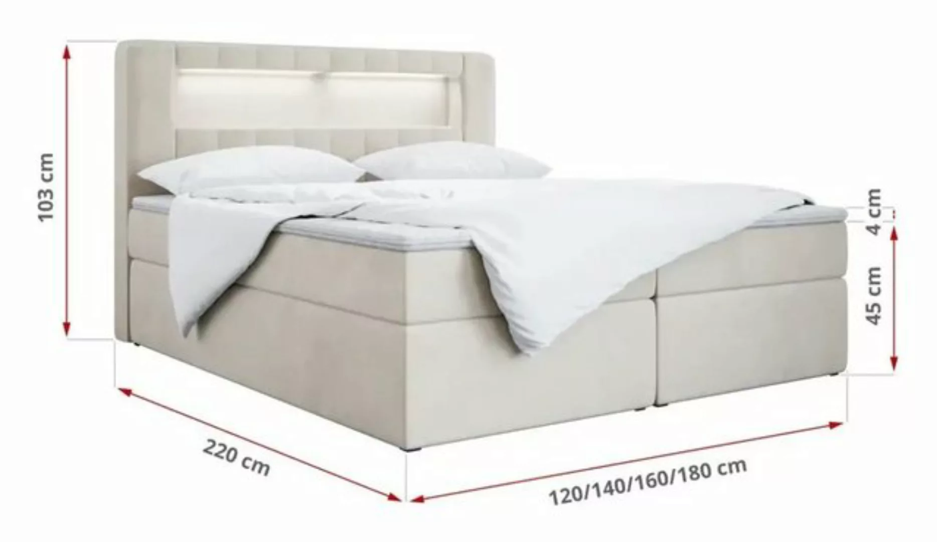 DB-Möbel Boxspringbett "Azur" Boxspringbett mit LED - Polsterbett Doppelbet günstig online kaufen