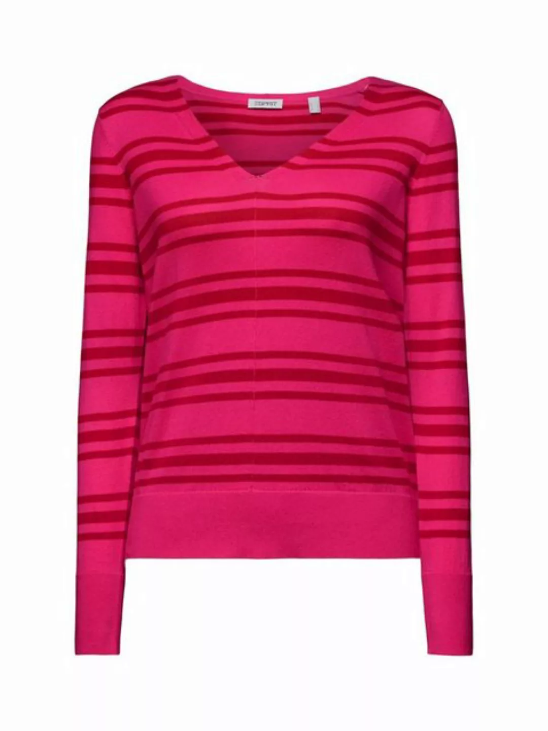 Esprit V-Ausschnitt-Pullover Gestreifter Baumwoll-Pullover mit V-Ausschnitt günstig online kaufen