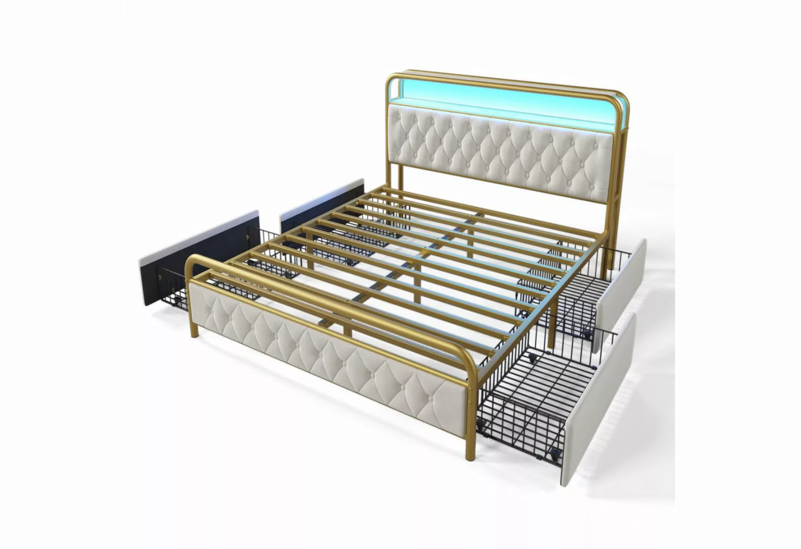 Gotagee Polsterbett 140x200cm Doppelbett USB Metallbett LED Jugendbett Samt günstig online kaufen