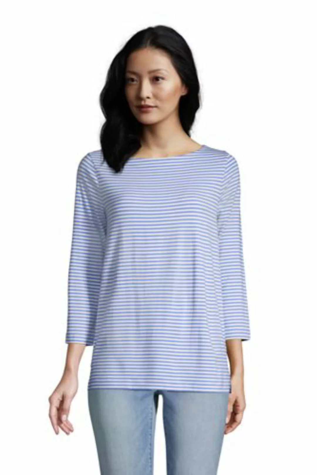 Gestreiftes Shirt aus Baumwoll/Modalmix mit 3/4-Ärmeln, Damen, Größe: XS No günstig online kaufen