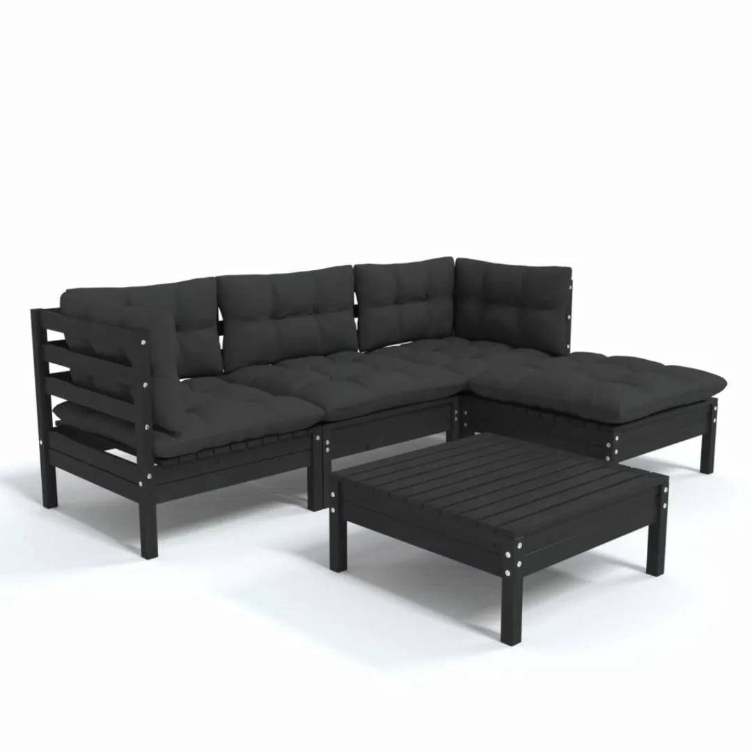 5-tlg. Garten-lounge-set Mit Kissen Schwarz Kiefernholz günstig online kaufen