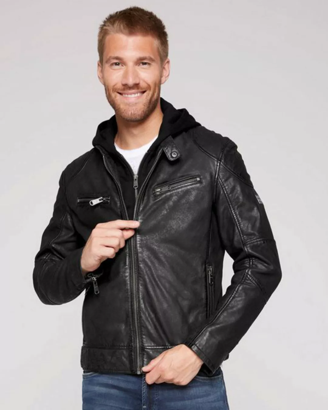 CAMP DAVID Lederjacke Rayko Camp David - Herren Lederjacke Kapuze Nubuklede günstig online kaufen