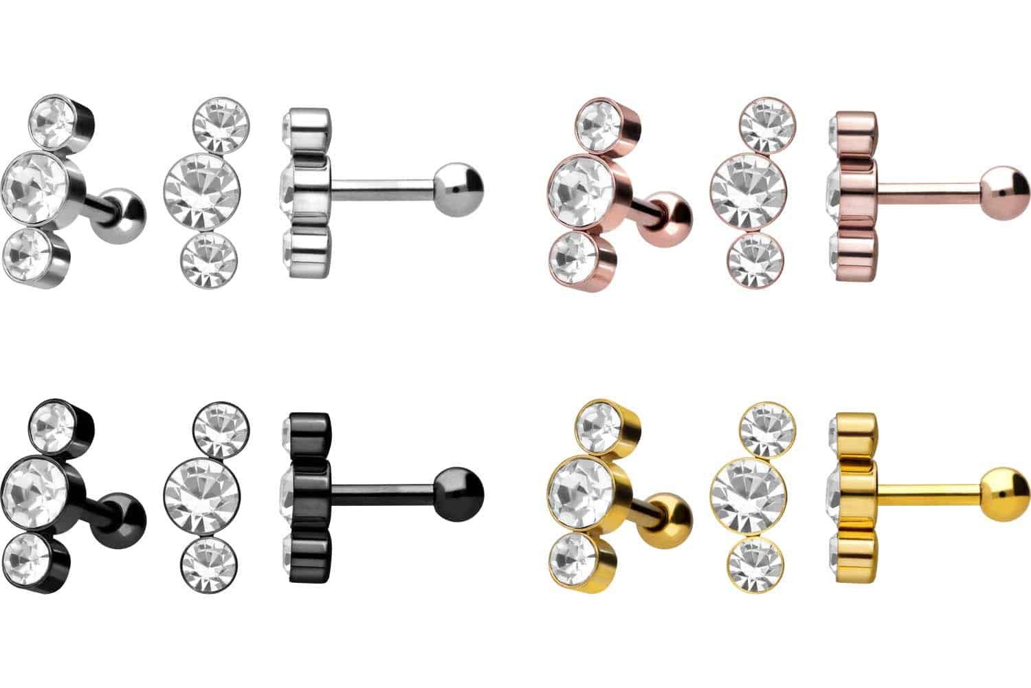 PIERCINGLINE Piercing-Set Chirurgenstahl Ohrpiercing 3 KRISTALLE günstig online kaufen