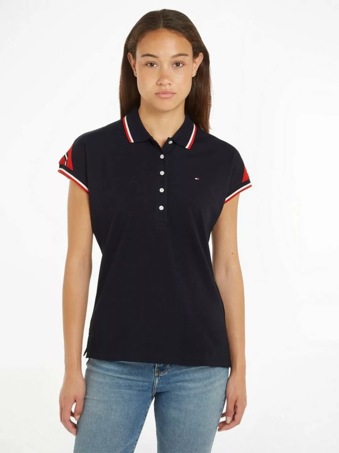 Tommy Hilfiger Poloshirt REG STRIPE SLV POLO CAP SLEEVE mit kontrastfarbene günstig online kaufen