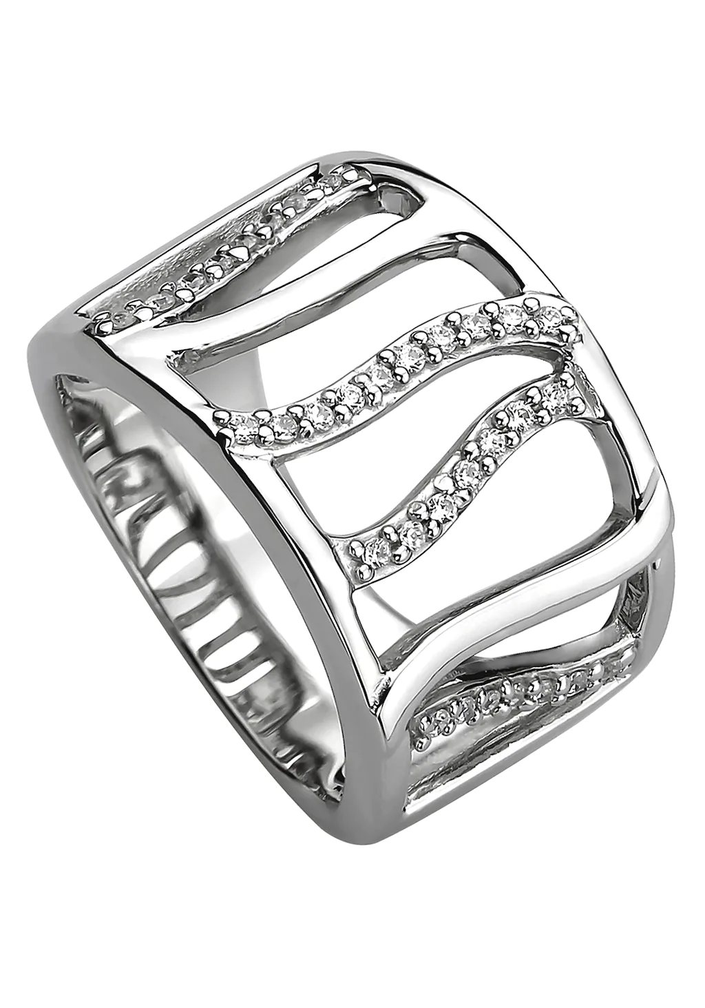 JOBO Fingerring "Breiter Ring mit 32 Zirkonia", 925 Silber rhodiniert günstig online kaufen