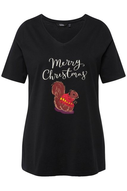 Ulla Popken Rundhalsshirt Weihnachts-Shirt Eichhörnchen V-Ausschnitt Halbar günstig online kaufen