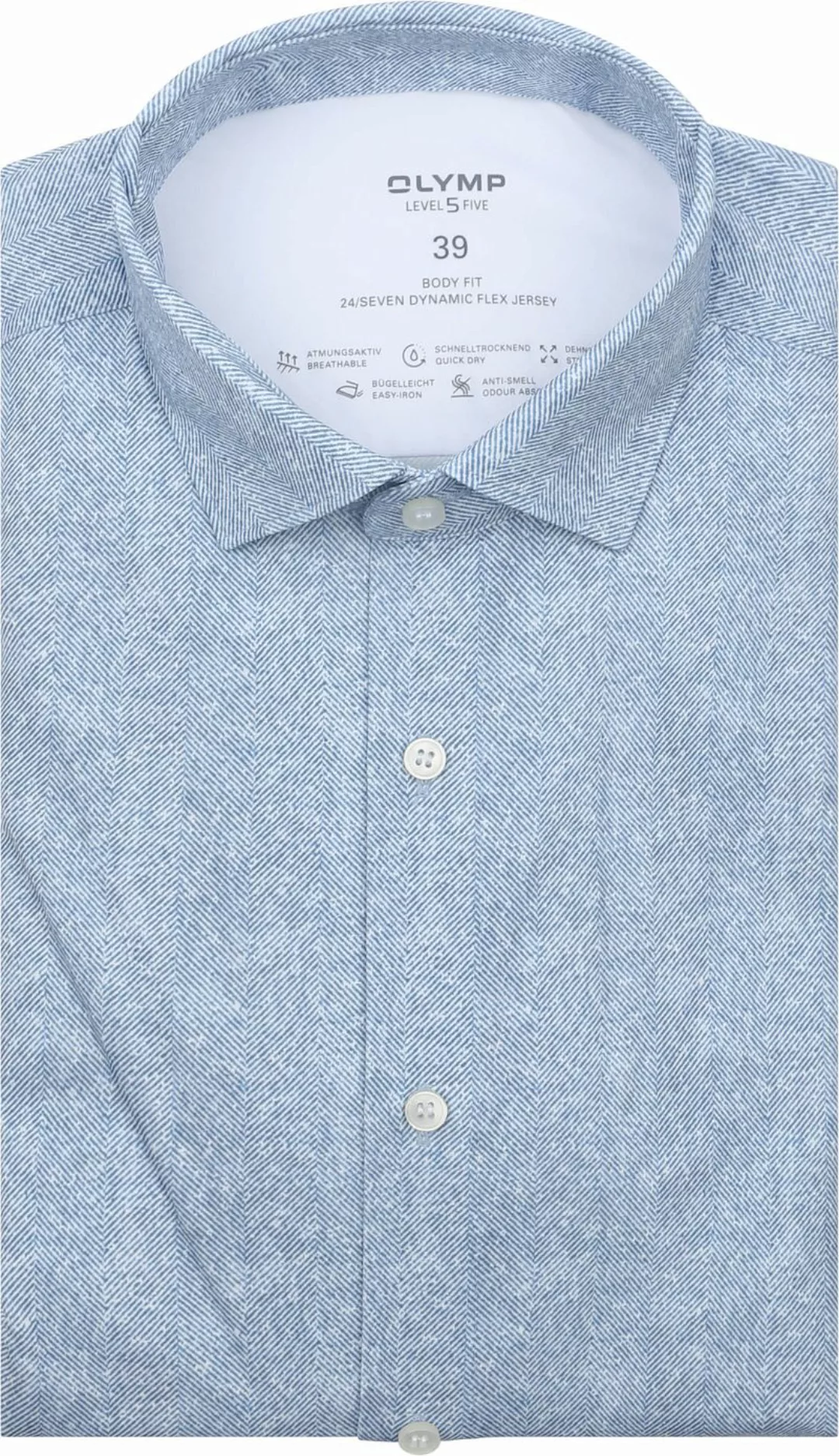 OLYMP Hemd Level 5 24/Seven Herringbone Blau - Größe 39 günstig online kaufen