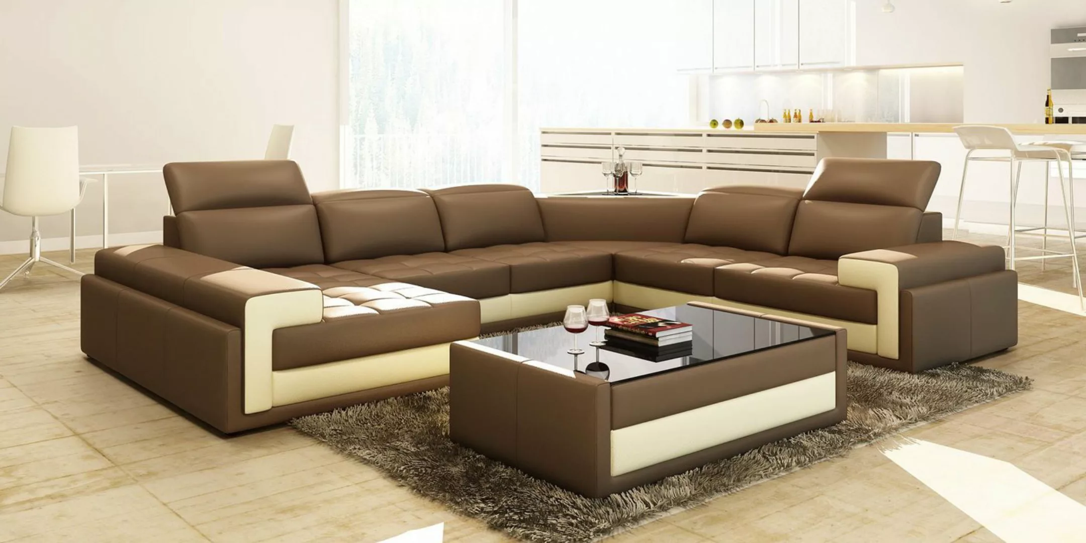 Xlmoebel Sofa Großes Ecksofa aus Leder in U-Form für das Wohnzimmer - Flawi günstig online kaufen