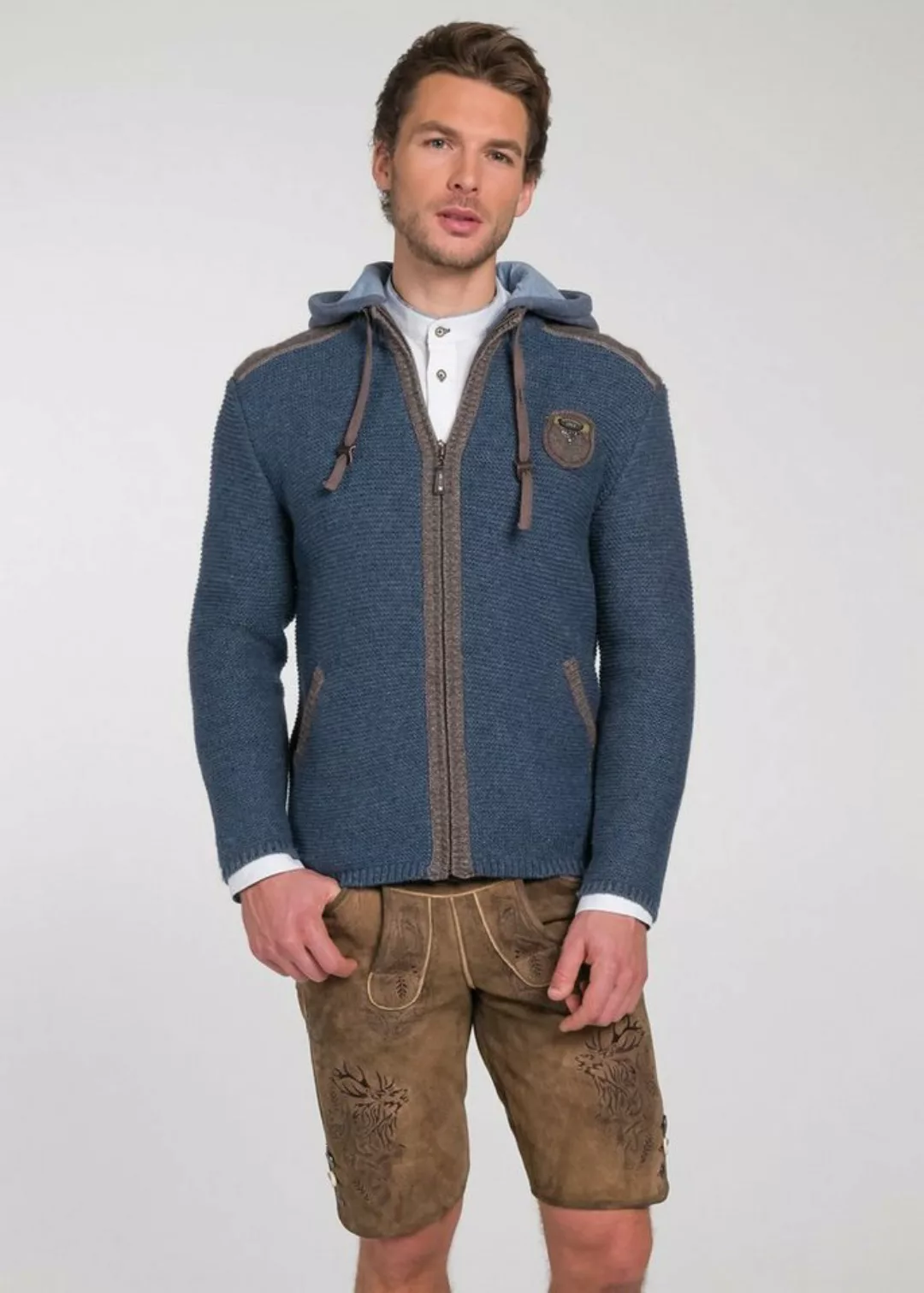 Spieth & Wensky Trachtenstrickjacke Strickjacke Herren - DAKAR - jeansblau, günstig online kaufen