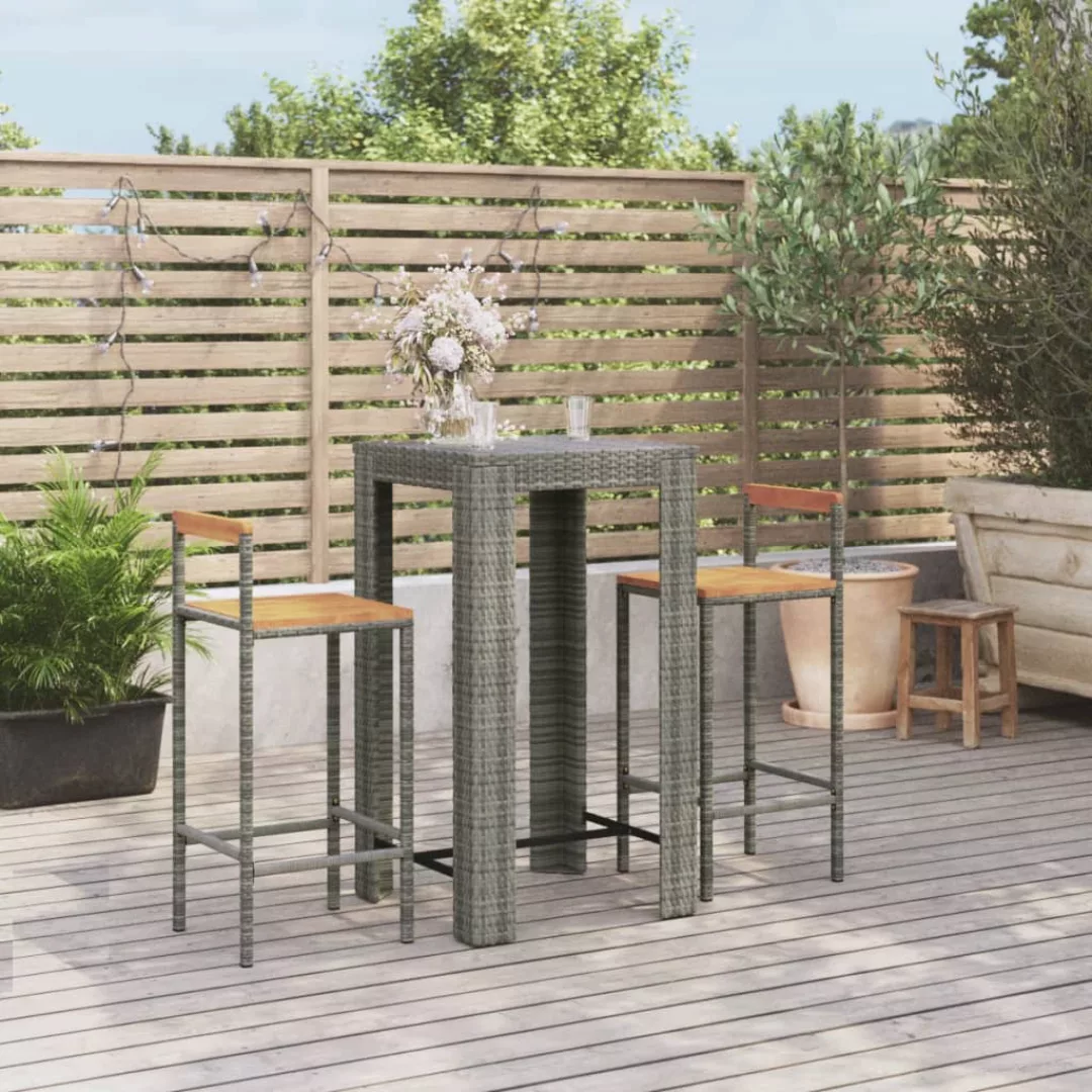 Vidaxl 3-tlg. Gartenbar-set Grau Poly Rattan & Massivholz Akazie günstig online kaufen