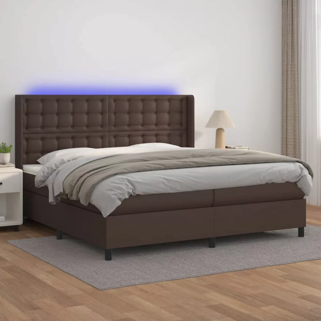 Vidaxl Boxspringbett Mit Matratze & Led Braun 200x200 Cm Kunstleder günstig online kaufen