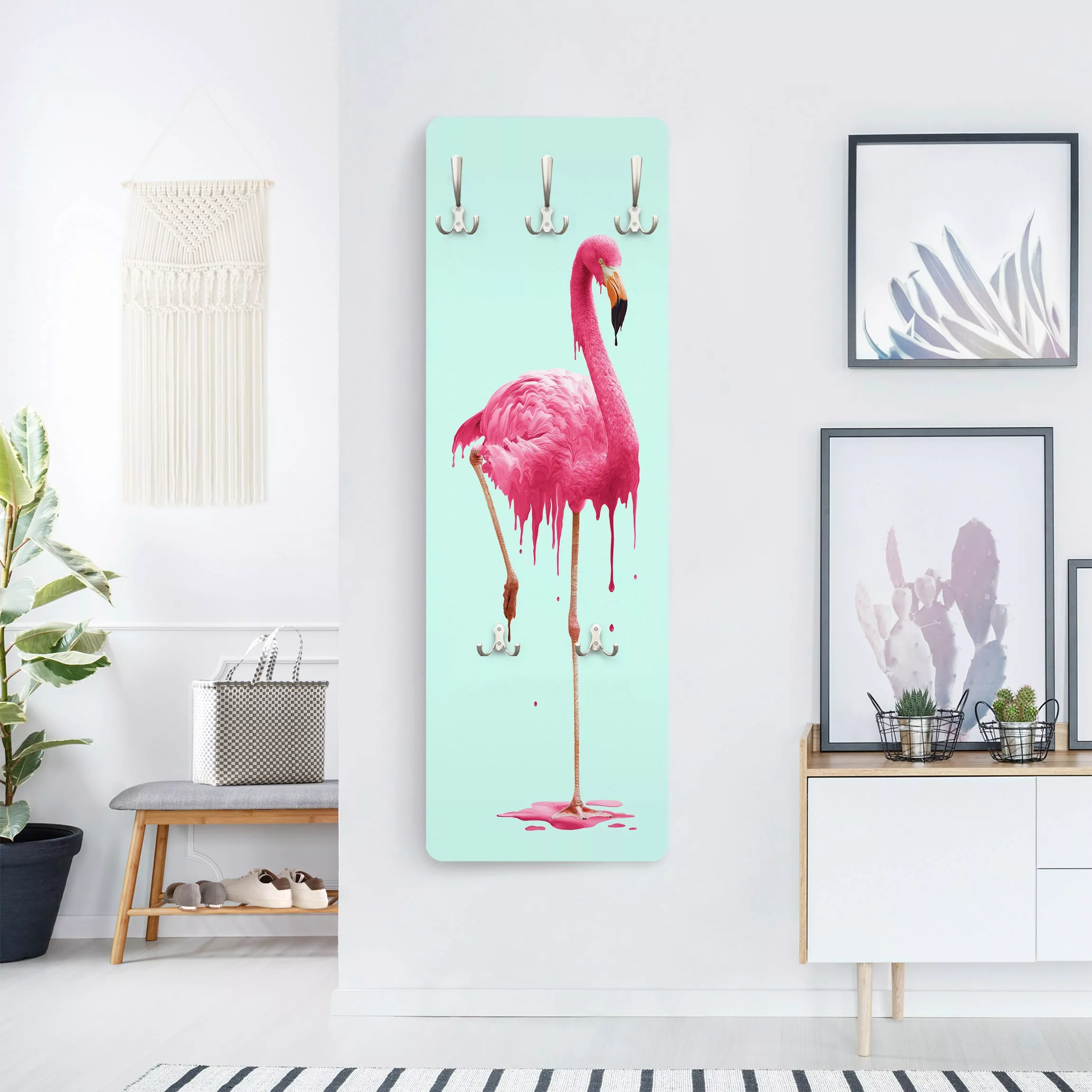 Wandgarderobe Holzpaneel Tiere Schmelzender Flamingo günstig online kaufen