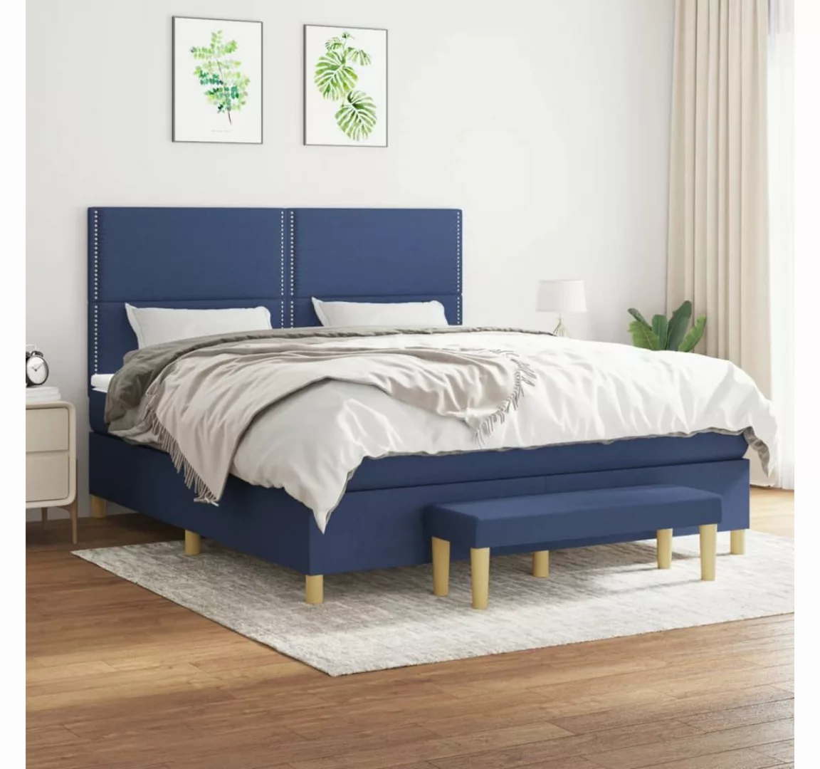 vidaXL Boxspringbett, Boxspringbett mit Matratze Blau 160x200 cm Stoff günstig online kaufen