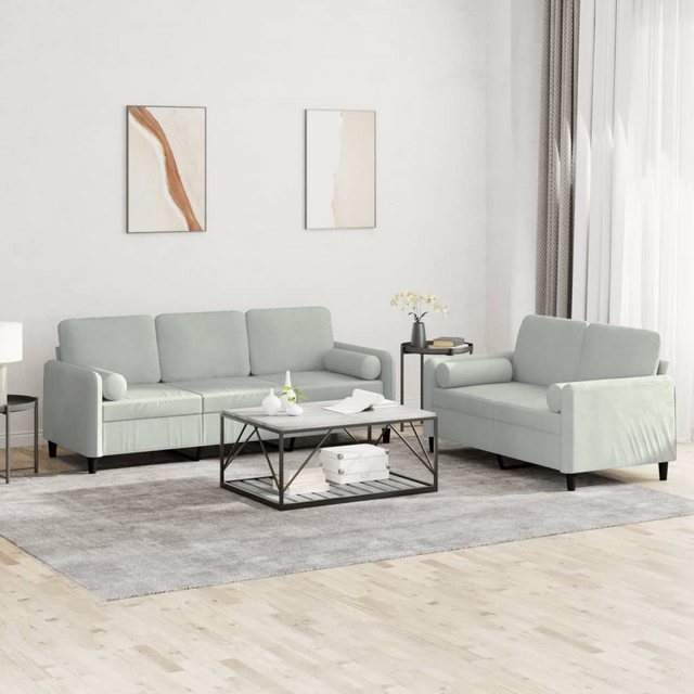 vidaXL Sofa 2-tlg. Sofagarnitur mit Kissen Hellgrau Samt günstig online kaufen