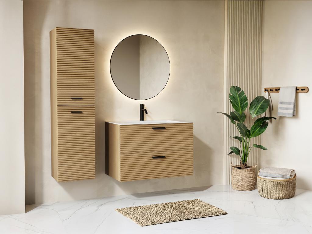 Badhochschrank hängend gestreift - Holzfarben hell - H. 140 cm - SARONE günstig online kaufen