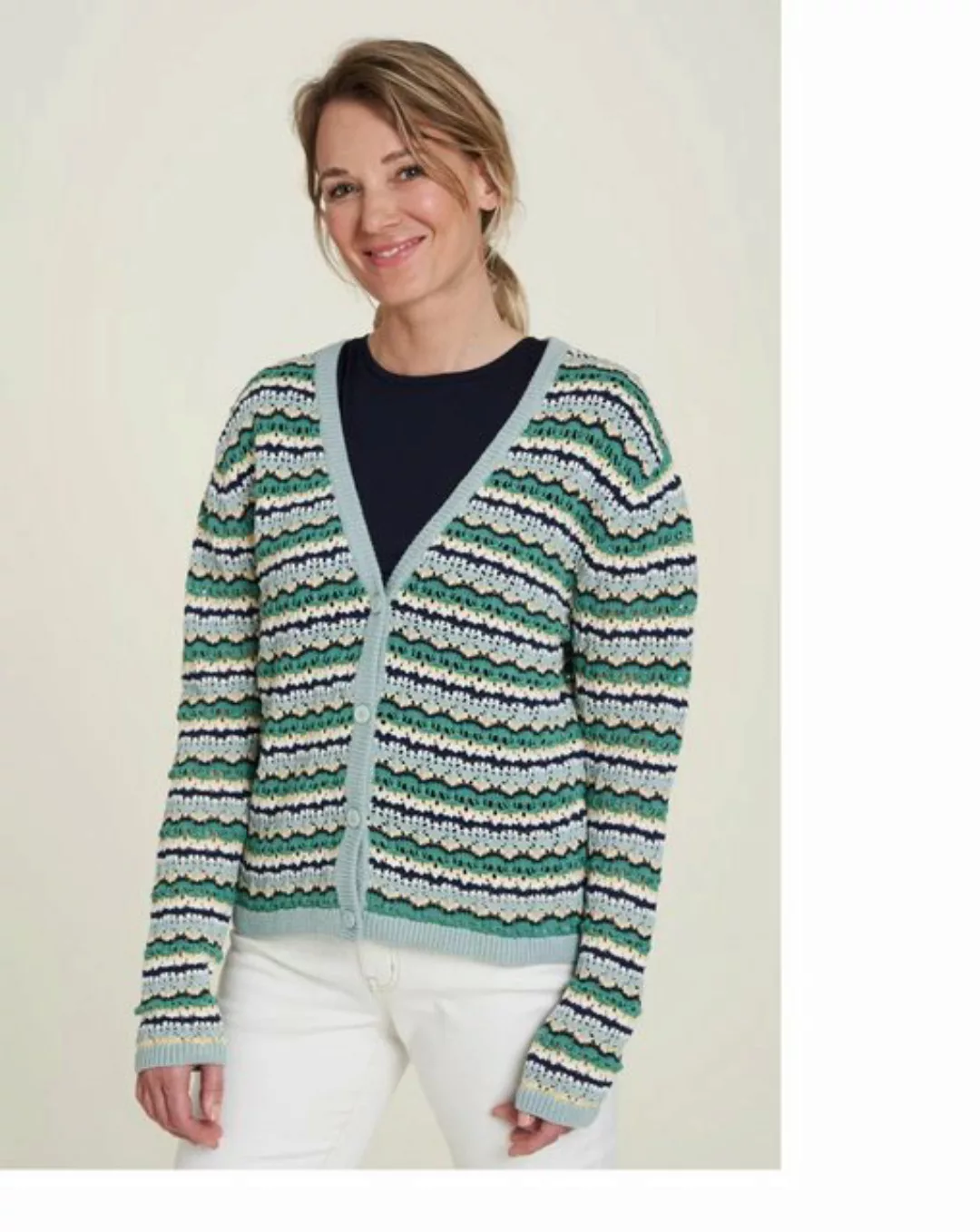 Tranquillo Strickjacke Damen Leichte STRICKJACKE aqua Aus Biobaumwolle mit günstig online kaufen