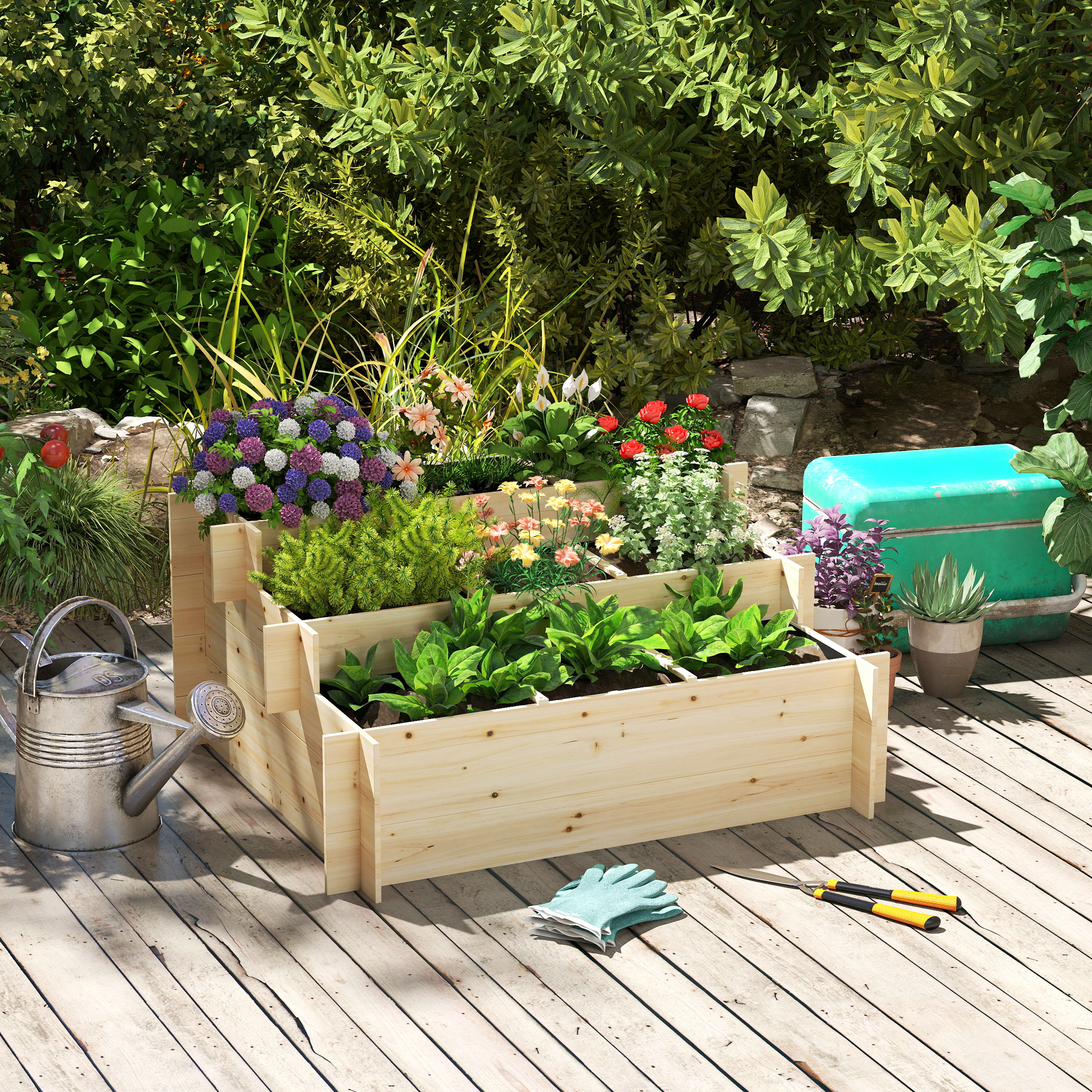 Outsunny Hochbeet 3-stufig Blumenkasten aus Tannenholz für Pflanzen und Krä günstig online kaufen
