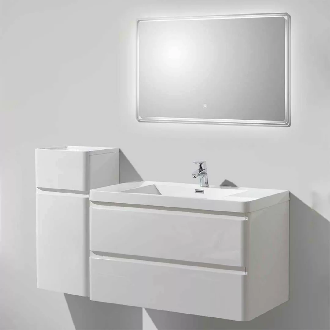Design Badezimmer Set in Weiß Hochglanz LED Beleuchtung (dreiteilig) günstig online kaufen