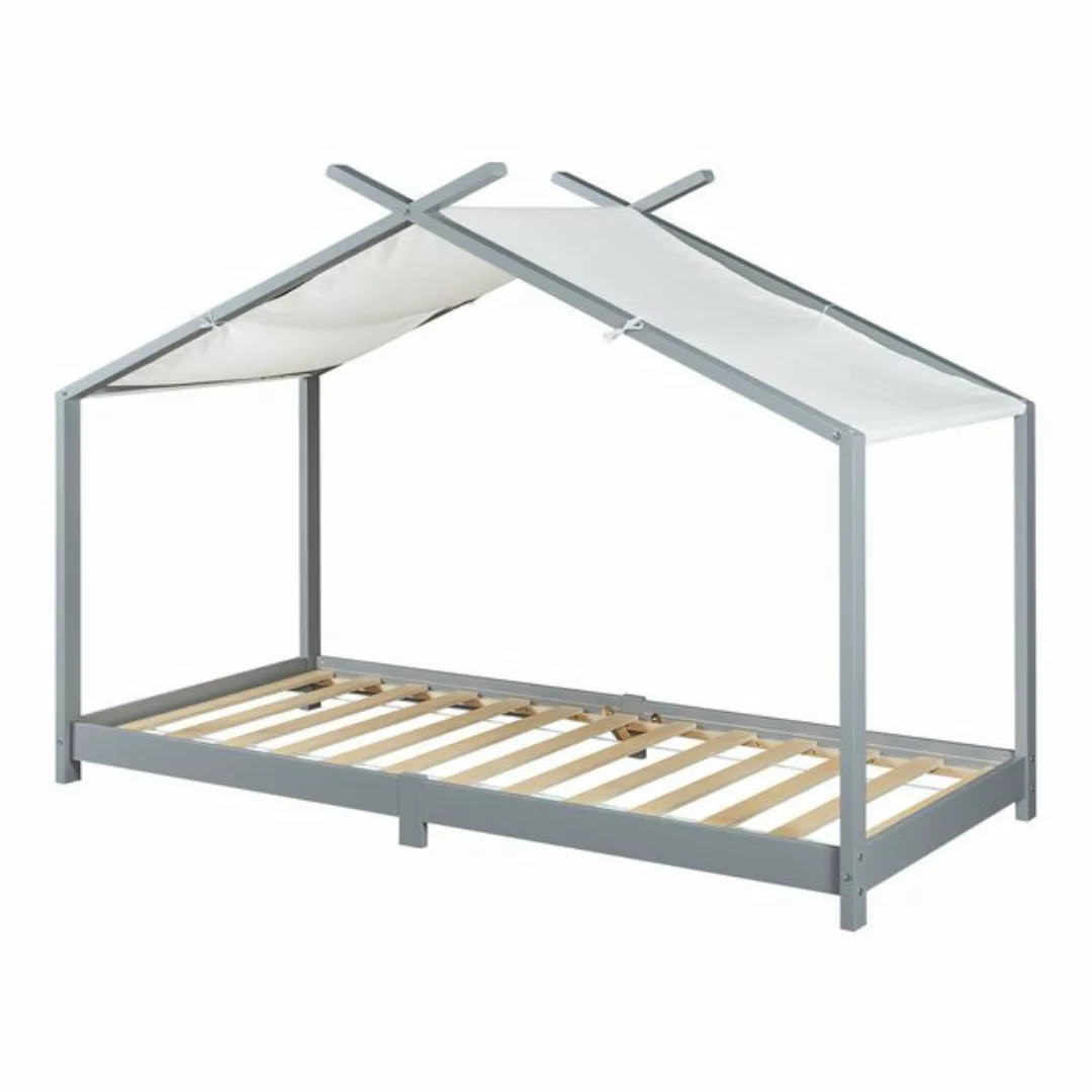 en.casa Kinderbett, »Brome« Hausbett 90 x 200 cm Holz Grau günstig online kaufen