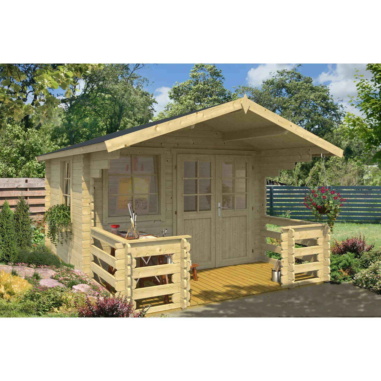 Lasita Holz-Gartenhaus Lola 2 Natur 340,4 cm x 470 cm mit Anbaudach günstig online kaufen