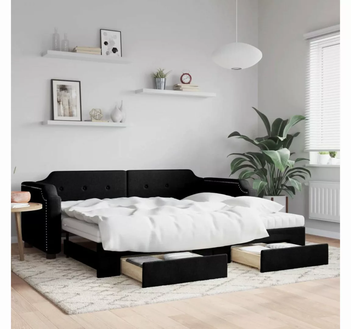 vidaXL Bett, Tagesbett Ausziehbar mit Schubladen Schwarz 100x200 cm Stoff günstig online kaufen