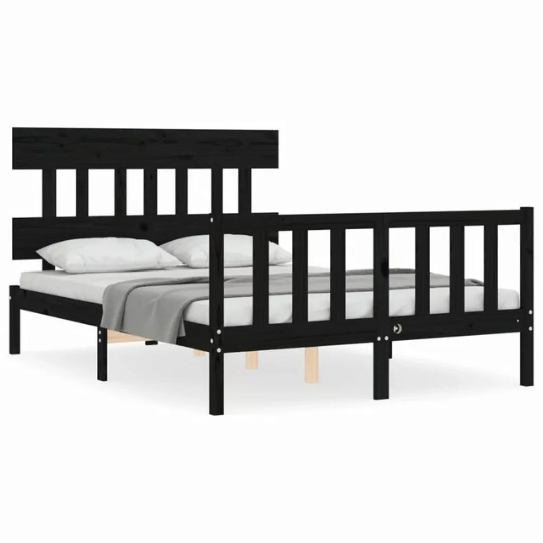 vidaXL Bettgestell, Massivholzbett mit Kopfteil Schwarz 140x190 cm günstig online kaufen