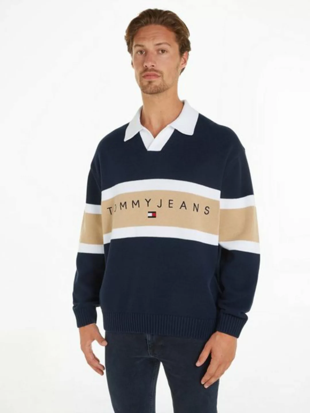 Tommy Jeans Strickpullover TJM RLX TROPHY NECK RUGBY mit V-Ausschnitt günstig online kaufen