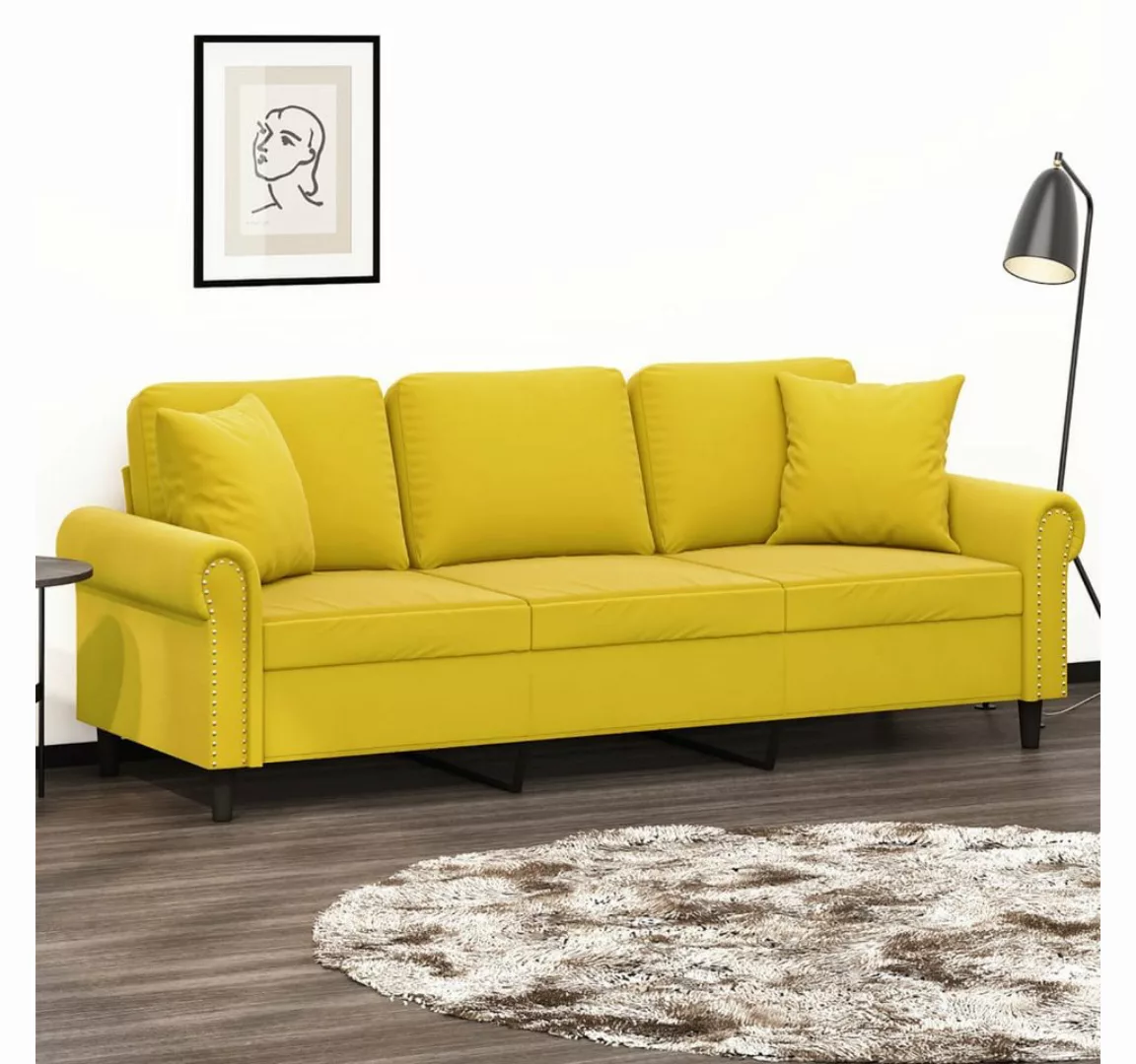 vidaXL Sofa 3-Sitzer-Sofa mit Zierkissen Gelb 180 cm Samt günstig online kaufen
