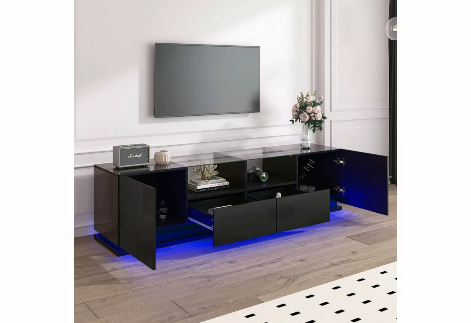 Gotagee TV-Schrank Hochglänzender TV-Schrank LED Fernsehtisch Lowboard Fern günstig online kaufen