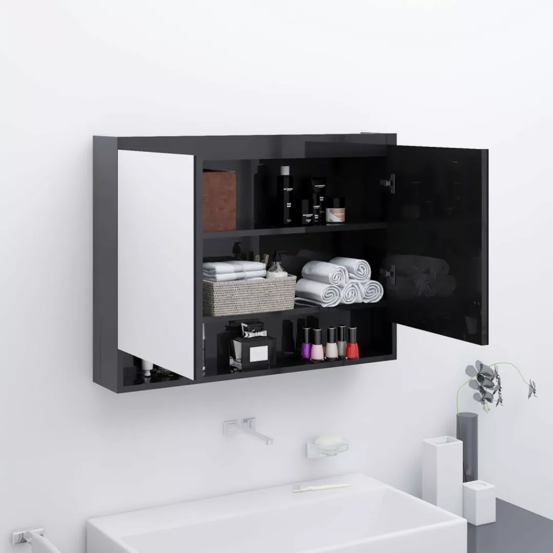 Bad-spiegelschrank 80x15x60 Cm Mdf Glenzendes Schwarz günstig online kaufen