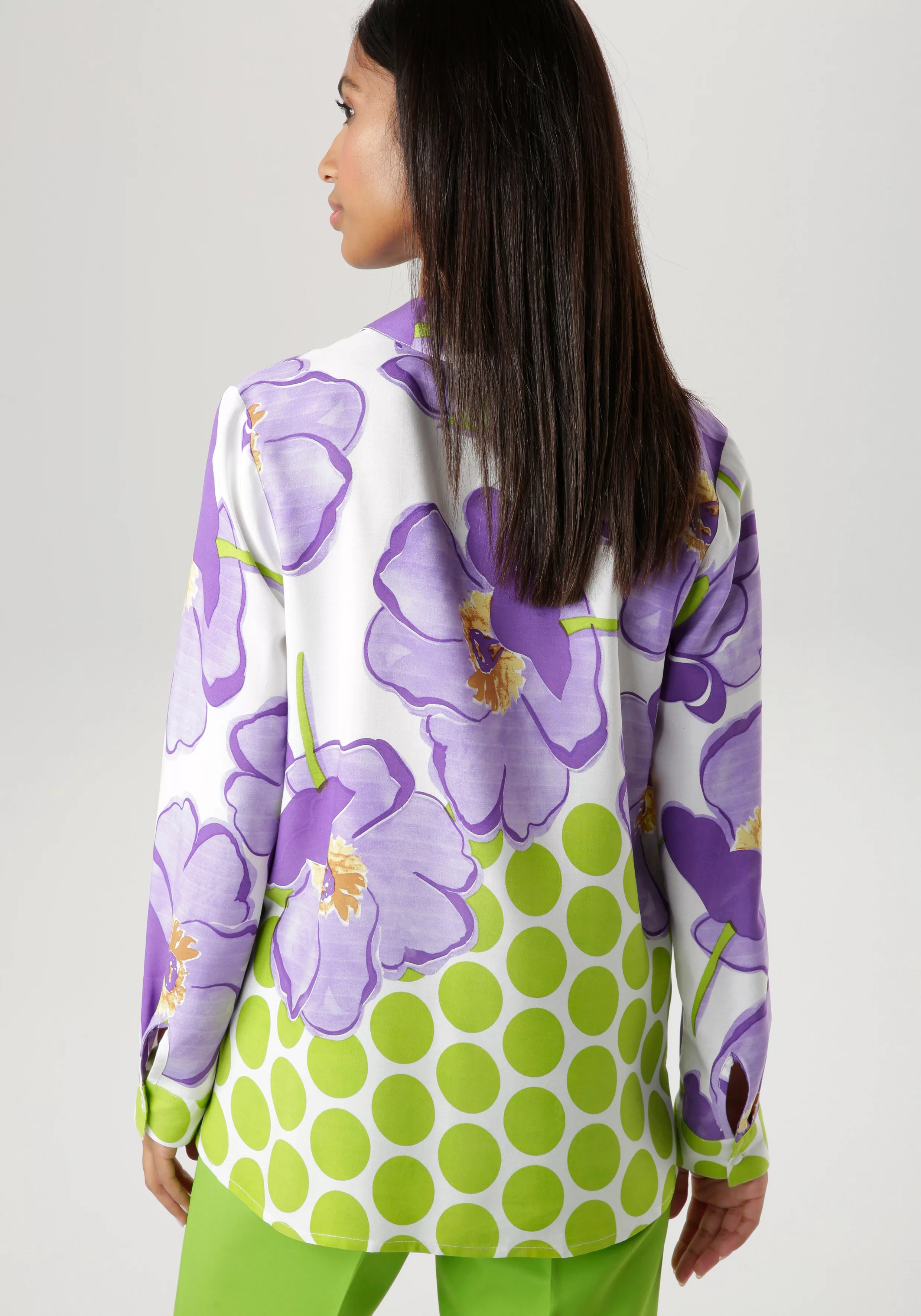 Aniston SELECTED Hemdbluse, mit plakativem Blütendruck und gepunkteter Bord günstig online kaufen