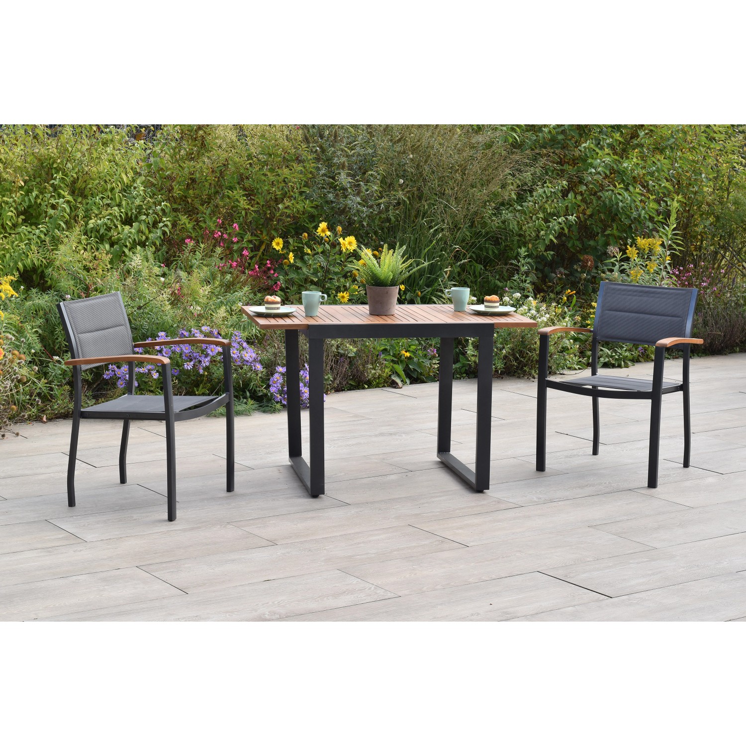 Merxx Paxos Set 3-tlg. 2 Stapelsessel Balkon-Tisch Ausziehbar 80 (120) x 70 günstig online kaufen