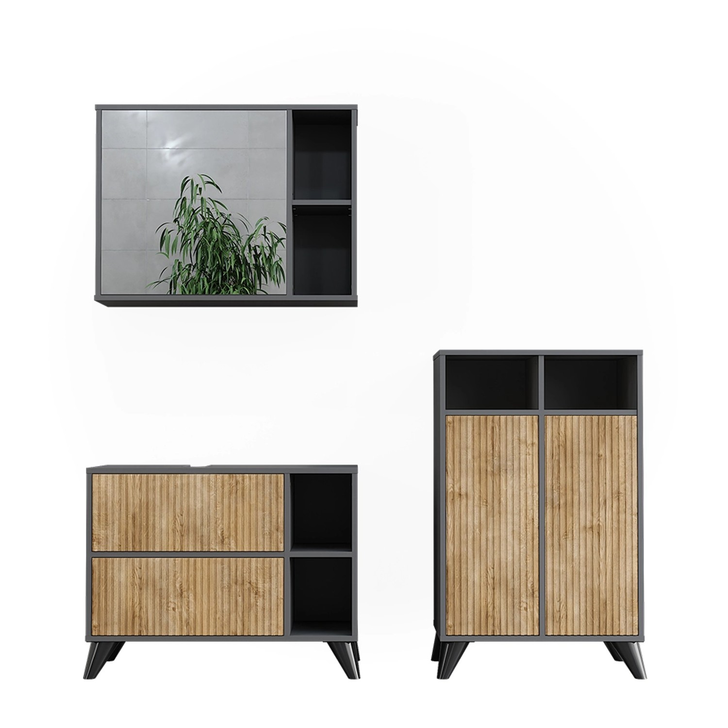 Vicco Badmöbel-Set Leano Anthrazit/Bergeiche 80 cm Set 2 günstig online kaufen