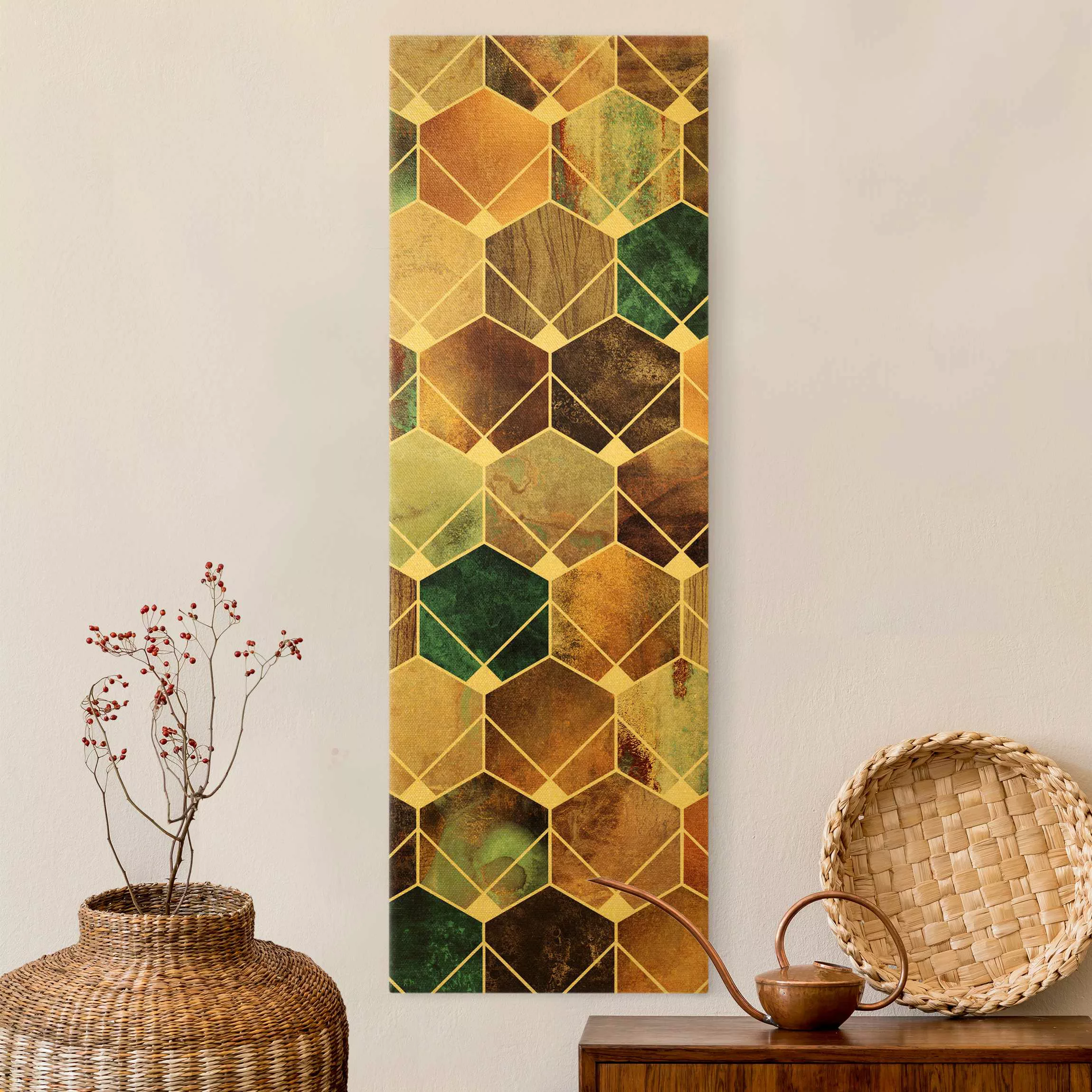 Leinwandbild Gold Goldene Geometrie - Türkises Art Deco günstig online kaufen