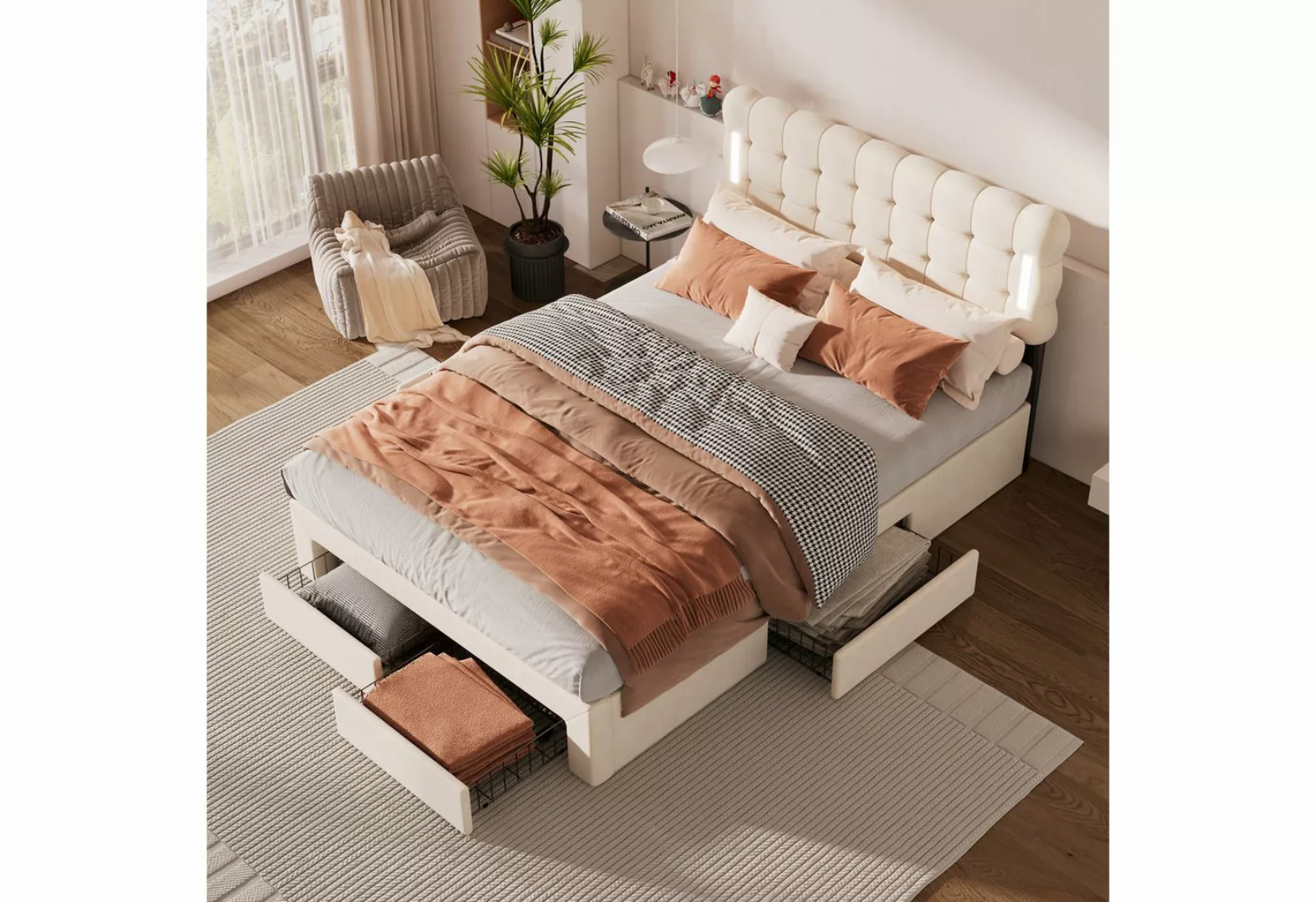 KoDise Polsterbett Stauraumbett 140x200cm Bett Funktionsbett mit 4 Schublad günstig online kaufen