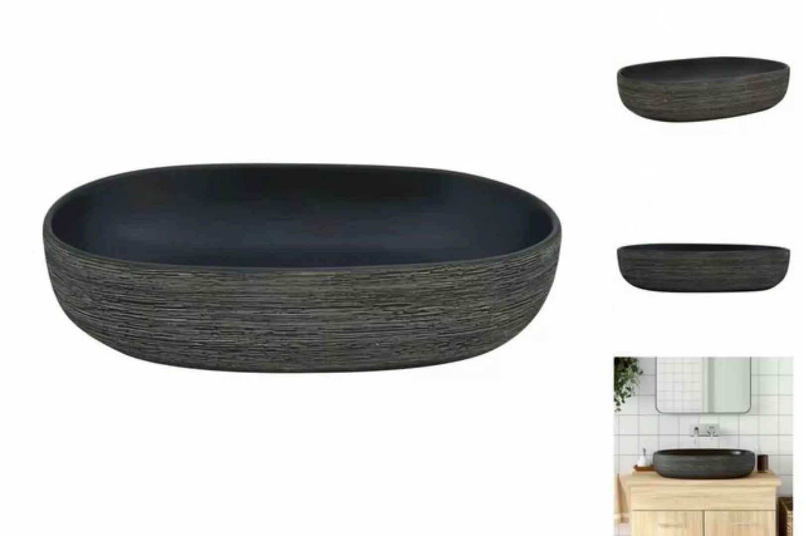 vidaXL Waschbeckenschrank Aufsatzwaschbecken Grau und Schwarz Oval 59x40x15 günstig online kaufen