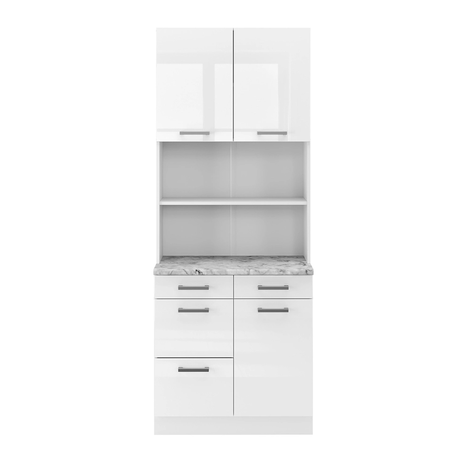 Vicco R-Line Küchenblock Weiß Hochglanz 80 cm AP Marmor günstig online kaufen