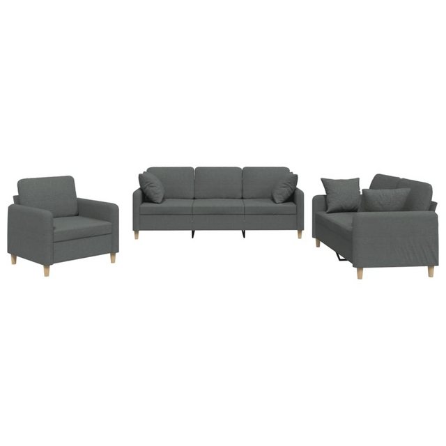 vidaXL Sofa, 3-tlg. Sofagarnitur mit Kissen Dunkelgrau Stoff günstig online kaufen