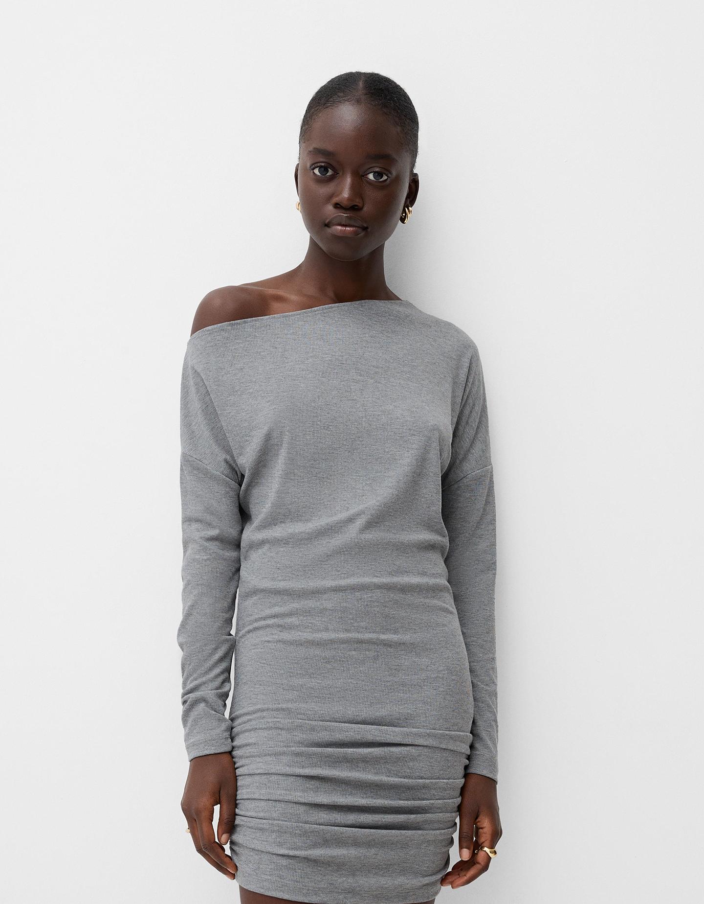 Bershka Asymmetrisches Kleid Mit Langen Ärmeln Damen L Grau günstig online kaufen