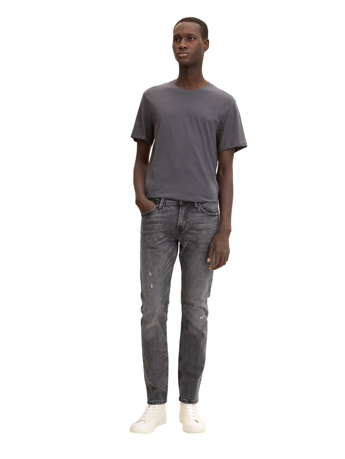 Tom Tailor Denim Herren Jeans Piers - Slim Fit - Grau - Destroyed Mid Stone günstig online kaufen