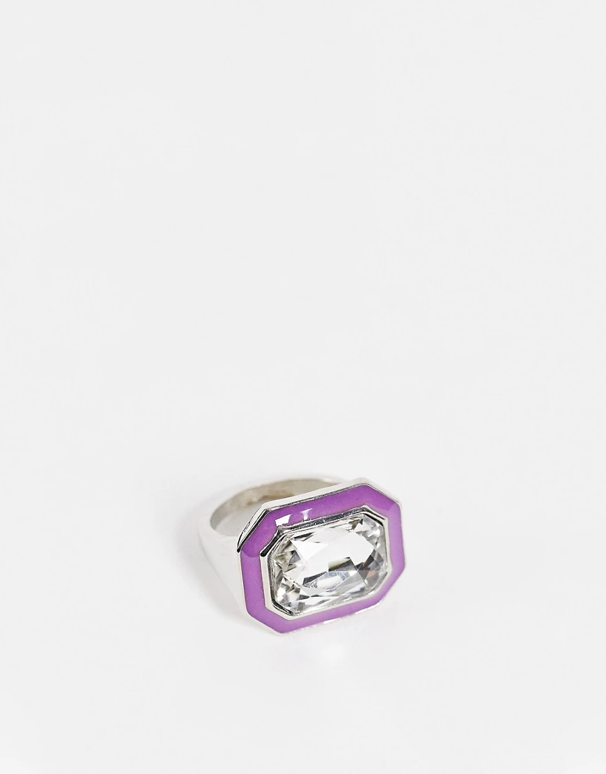 Topshop – Auffälliger Kristall-Ring in Silber mit Stein in Lila günstig online kaufen