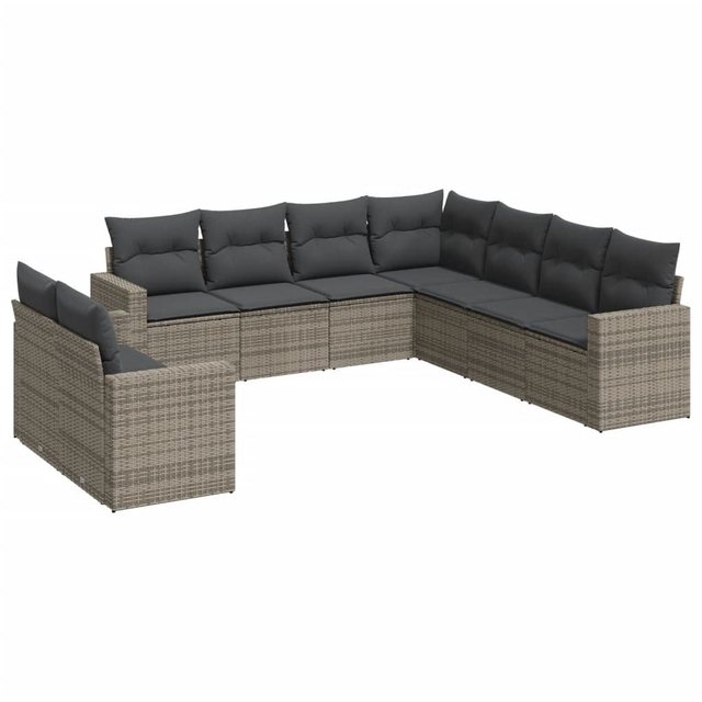 vidaXL Sofaelement 9-tlg. Garten-Sofagarnitur mit Kissen Grau Poly Rattan ( günstig online kaufen