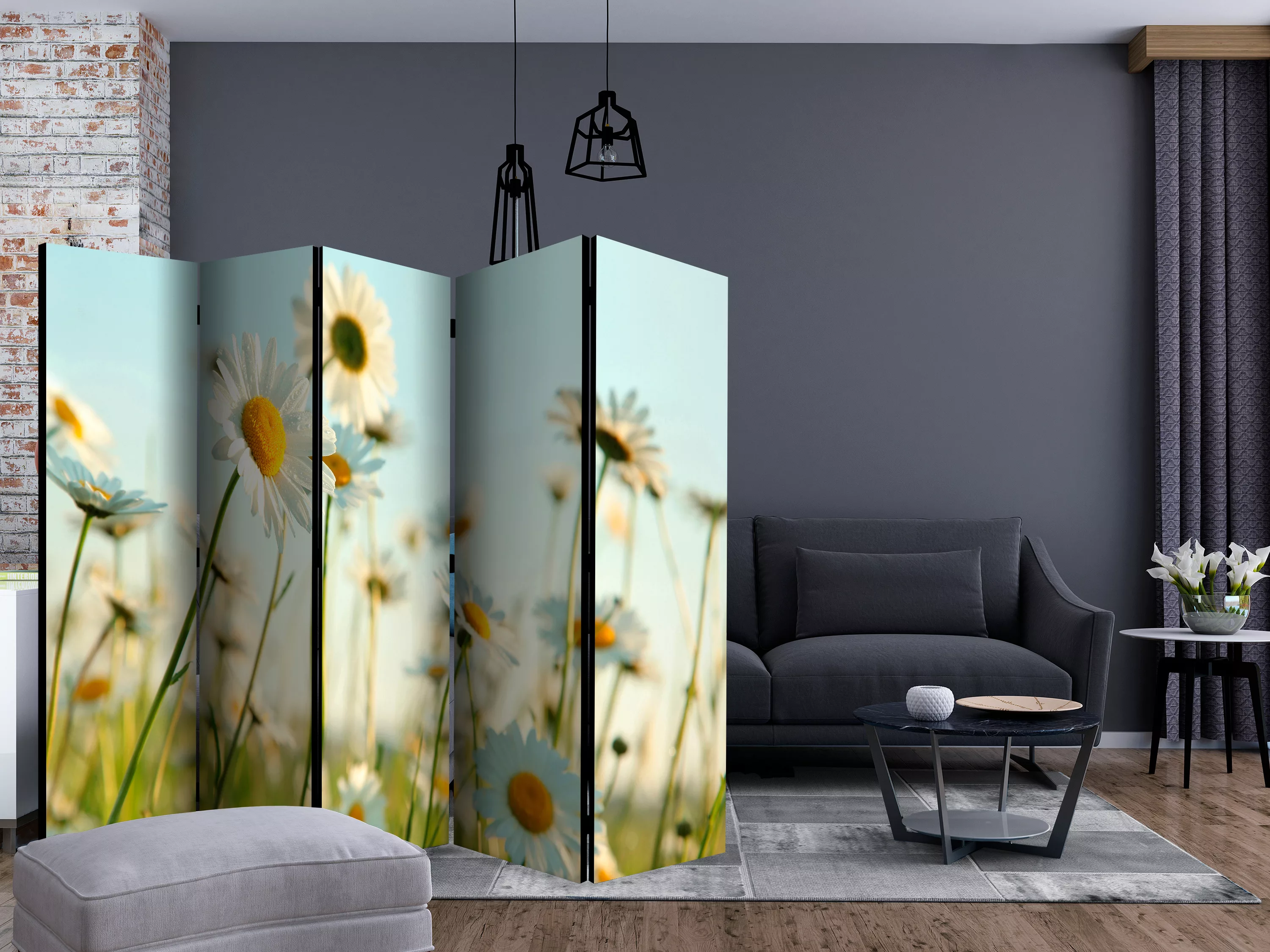 5-teiliges Paravent - Daisies - Spring Meadow Ii [room Dividers] günstig online kaufen