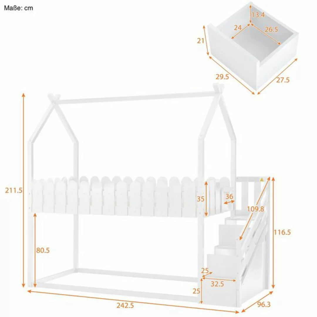 SOFTWEARY Etagenbett mit 2 Schlafgelegenheiten, Lattenrost und Treppe (90x2 günstig online kaufen