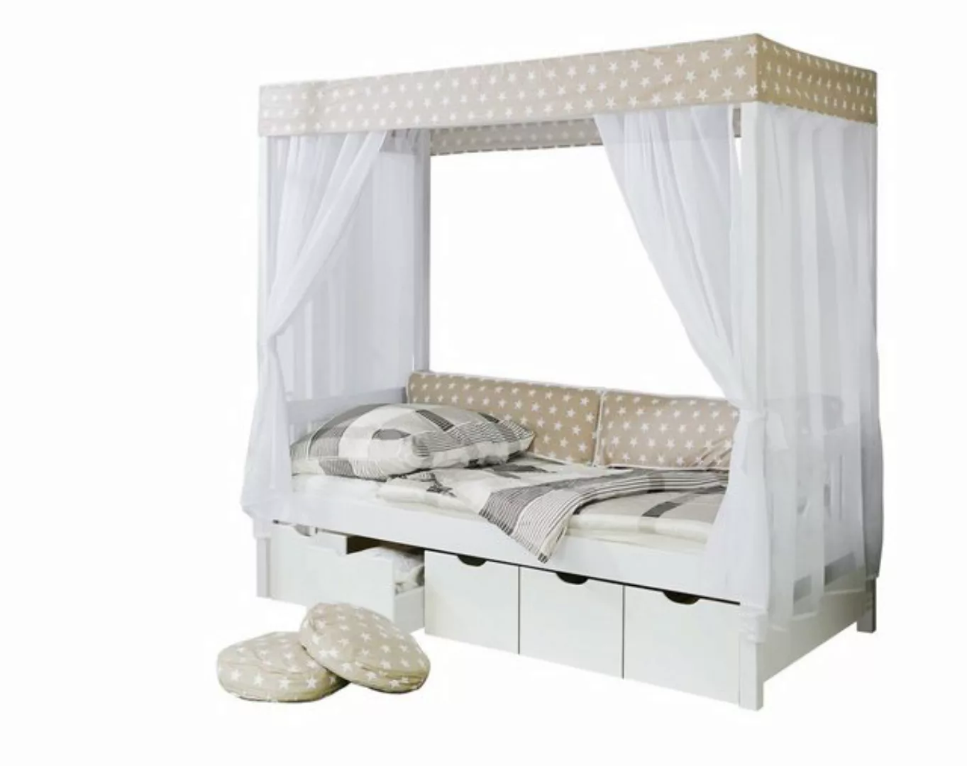 TICAA "Himmelbett ""Beige"" 310 Kiefer Weiß (Beige/Weiß Stern)" weiß Gr. 90 günstig online kaufen