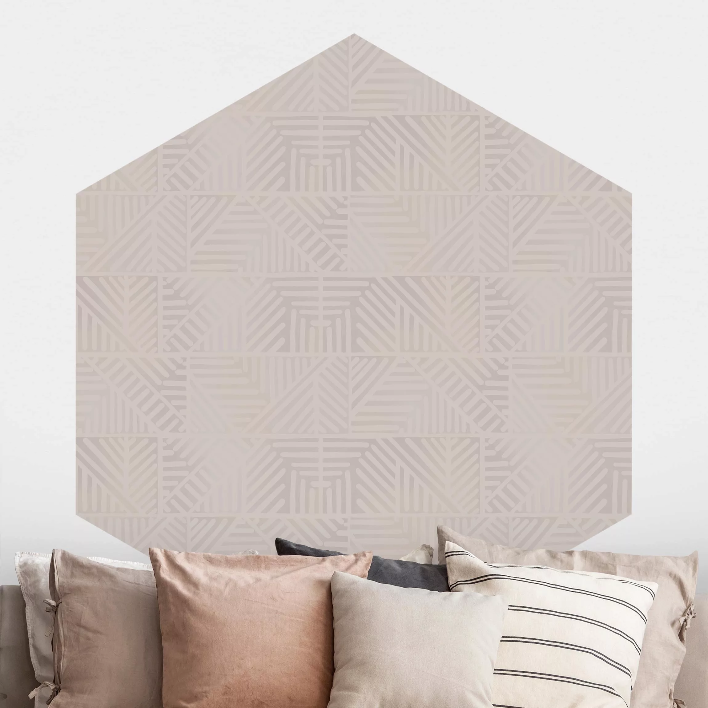 Hexagon Mustertapete selbstklebend Linienmuster Stempel in Taupe günstig online kaufen