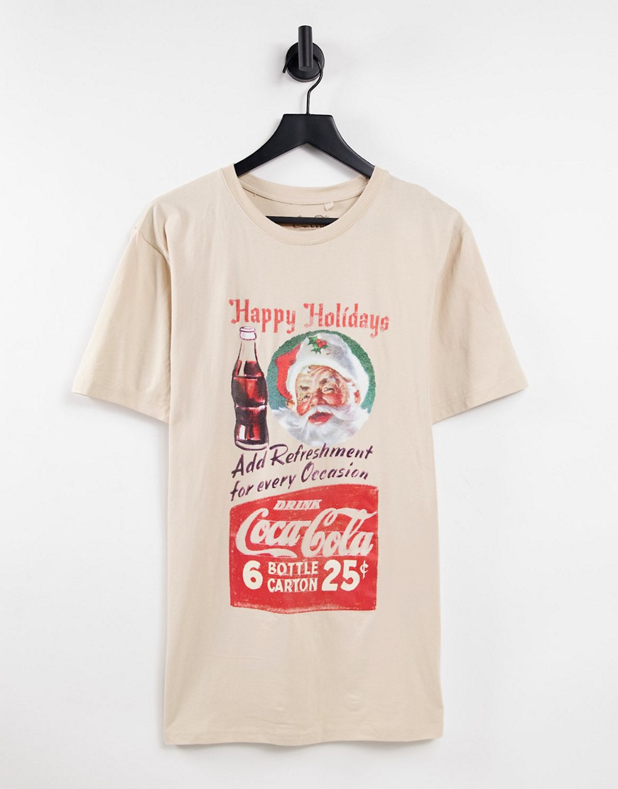 Coca Cola – Weihnachtliches Vintage-T-Shirt in der Farbe Sand-Neutral günstig online kaufen