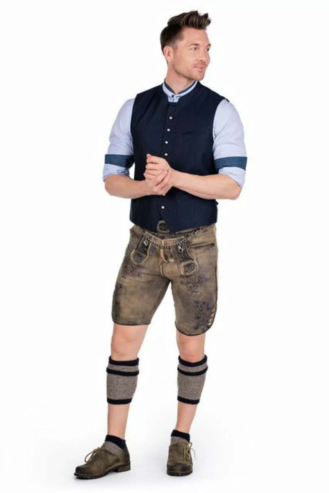 Maddox Trachtenlederhose Lederhose Herren kurz - BUCHNER - beige antik/blau günstig online kaufen