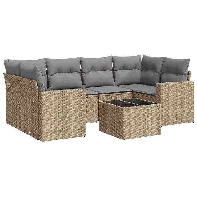 vidaXL Sofaelement 7-tlg. Garten-Sofagarnitur mit Kissen Beige Poly Rattan günstig online kaufen