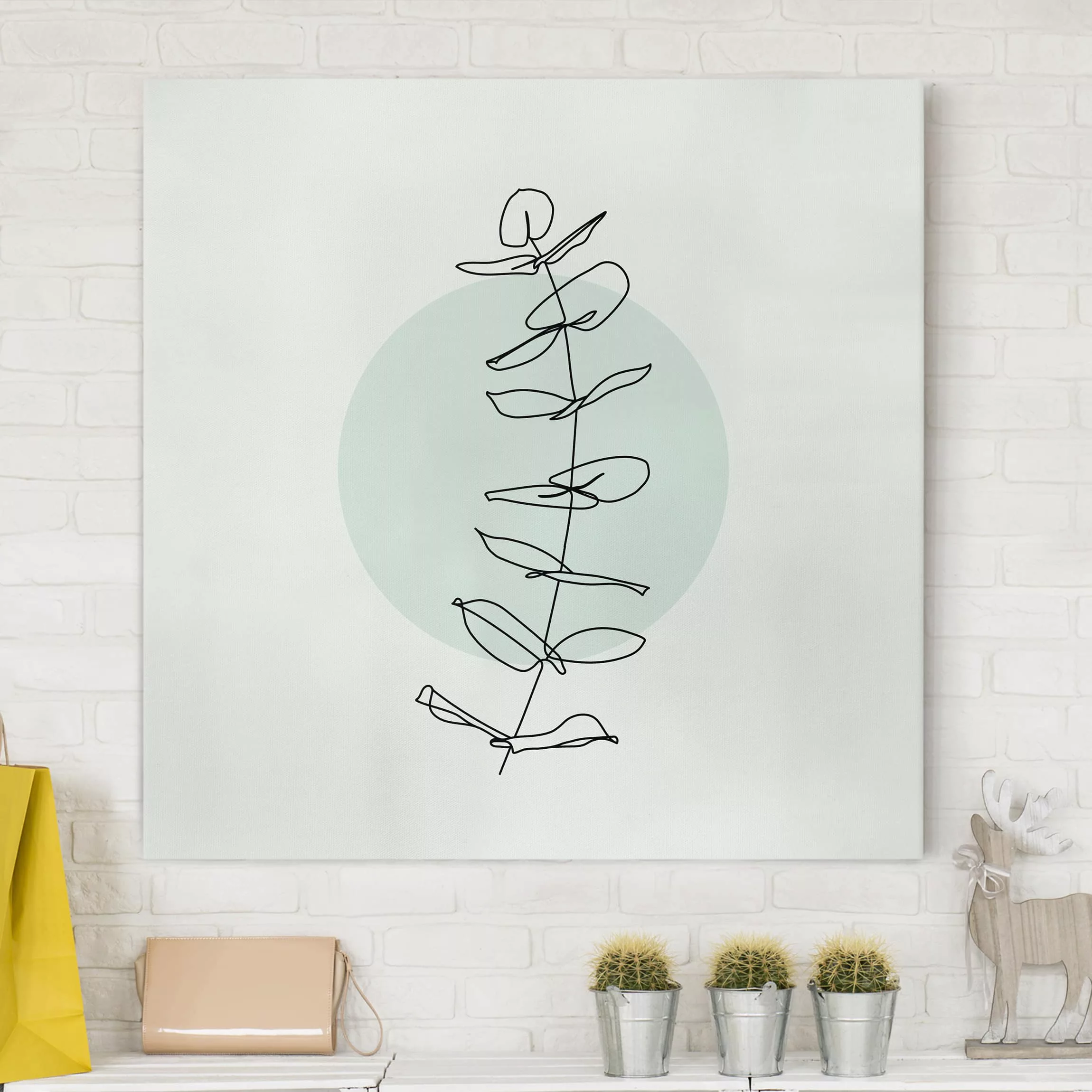 Leinwandbild Blumen - Quadrat Zweig Geometrie Kreis Line Art günstig online kaufen